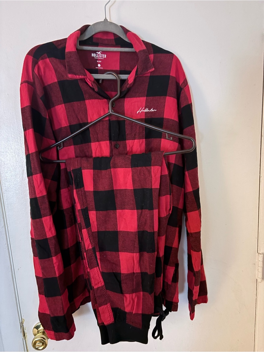 2 Holiday Pajamas with Brown and Green Accents and Red and black Hollister Xmas